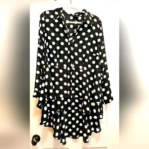 Lane Bryant Black and White polka dot high low blouse